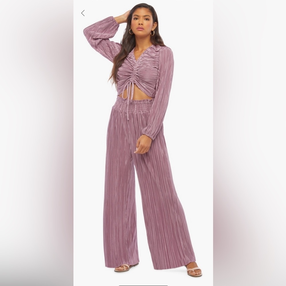 Light Purple Ruched Top and Palazzo Pant matching set, with Accordion Pleat